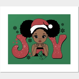 Black Girl Santa Hat Christmas Joy Posters and Art